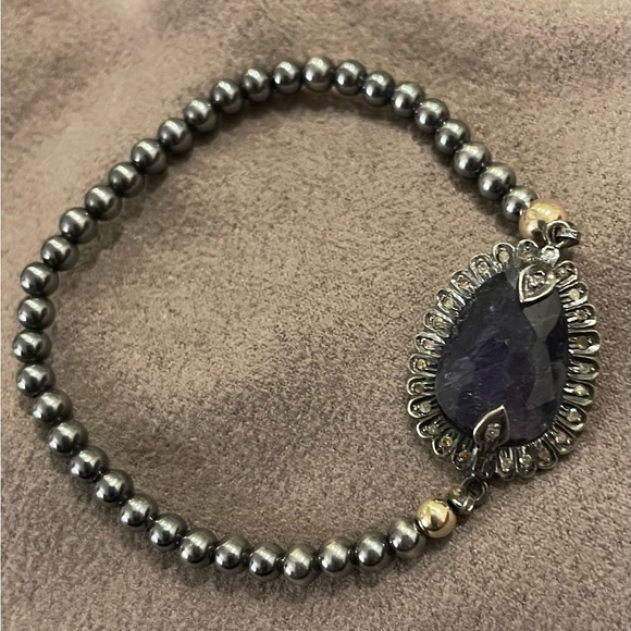 Jessica Kagan Cushman (JKC) Jewelry - Jessica Kagan Cushman (JKC) Silver Bead Stretch Bracelet w/ Sapphire and Diamond